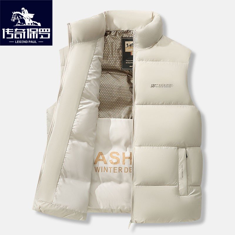 保罗2025冬季新款男士羽绒棉服马甲轻薄保暖背心坎肩立领外套潮流