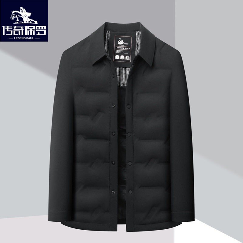 保罗男士轻薄羽绒服冬季2025秋冬新款薄款商务轻便冬季外套男翻领