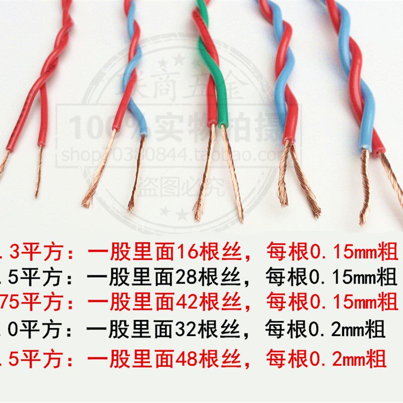 纯铜花线灯笼线LED软芯双绞线消防ZR-RVS0.5/0.75/1.5平方电源线