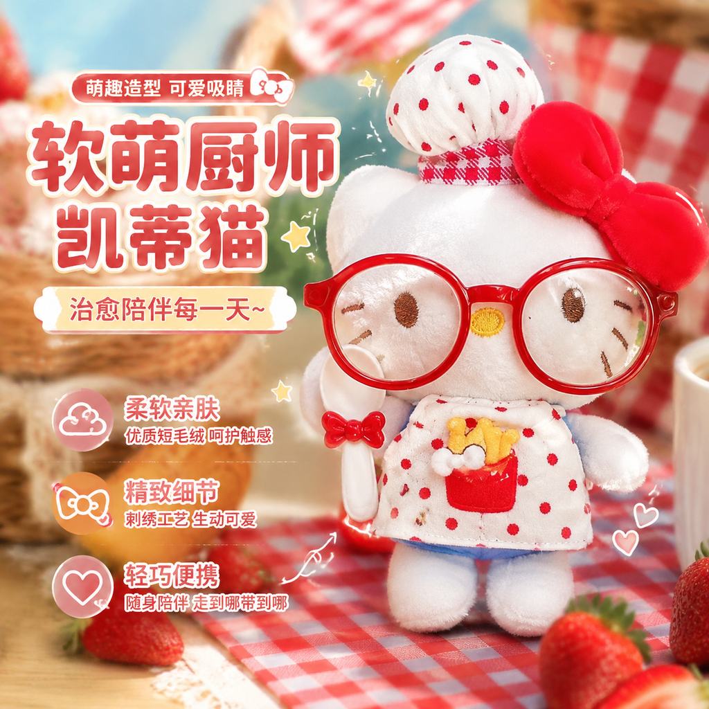 可爱白皮kitty平成眼镜毛绒睡衣公仔挂件泳圈玩偶包包挂饰钥匙扣图片