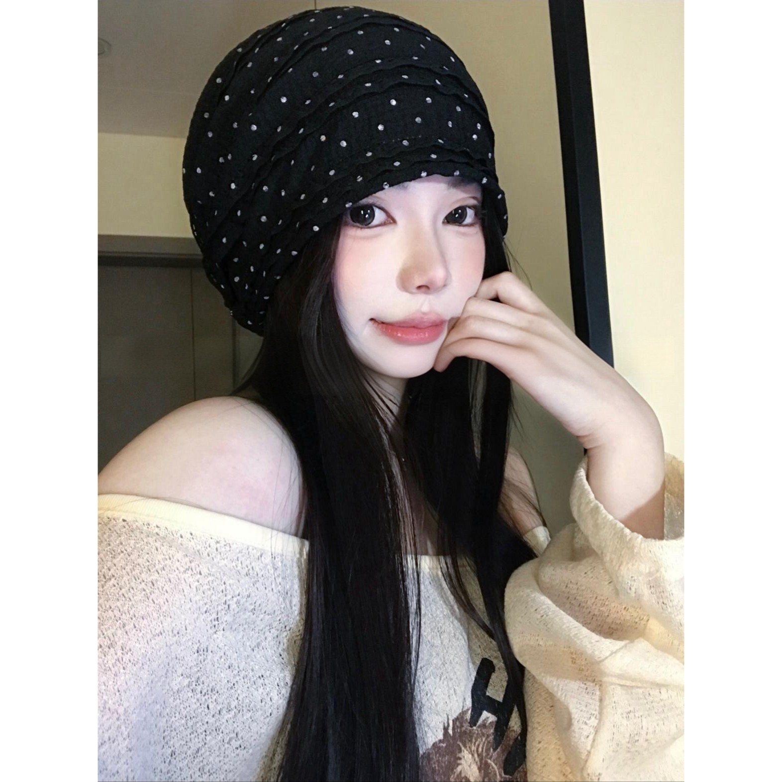 ins韩系波点头巾帽子女夏季轻薄透气堆堆帽蕾丝边显脸小包头帽