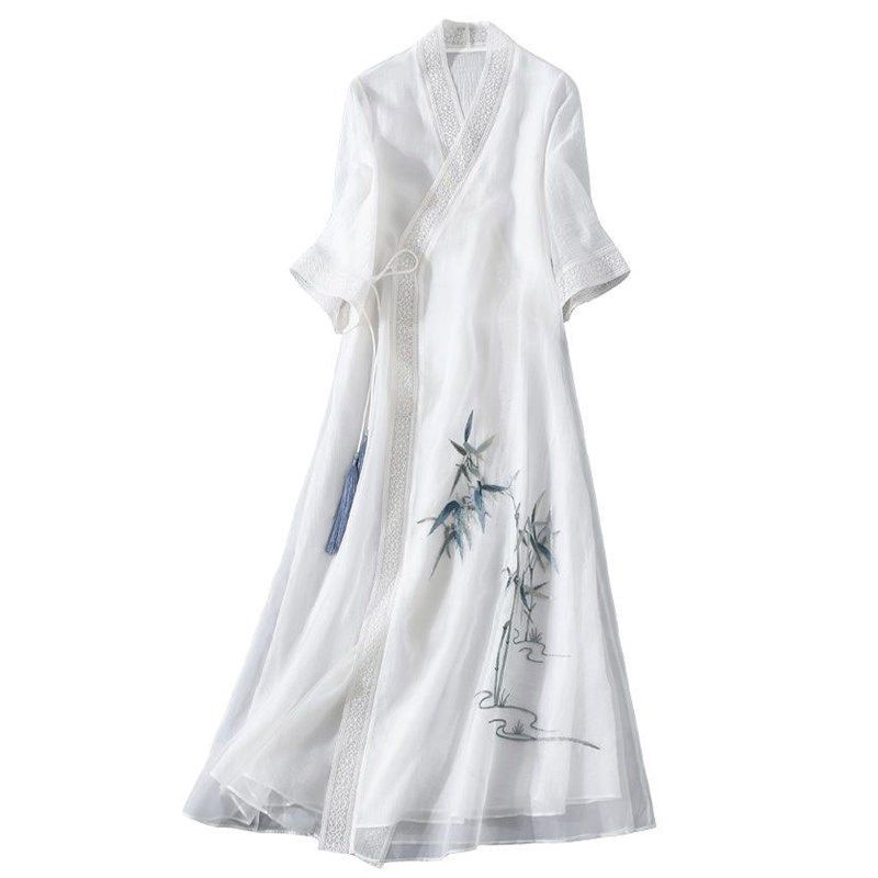 现货速发新中式禅意装汉服改良版连衣裙仙气茶服茶艺师服装古风裙