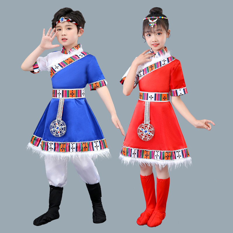 现货速发六一儿童民族服装藏族舞蹈演出服舞蹈水袖他幼儿园男童藏