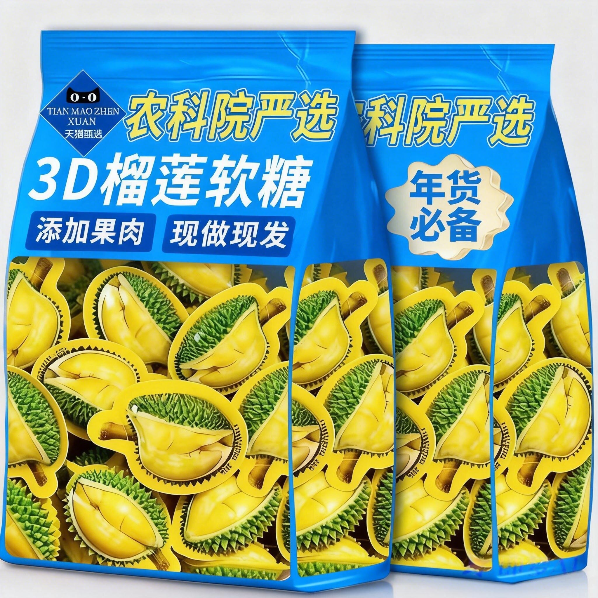 央妈推荐泰国原装进口榴莲糖正宗3d榴莲软糖网红年货糖果特浓奶糖