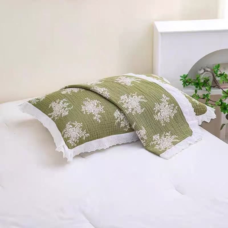 【官方旗舰店正品】纱布枕巾纯棉一对轻奢高级感等品（慕言花边）