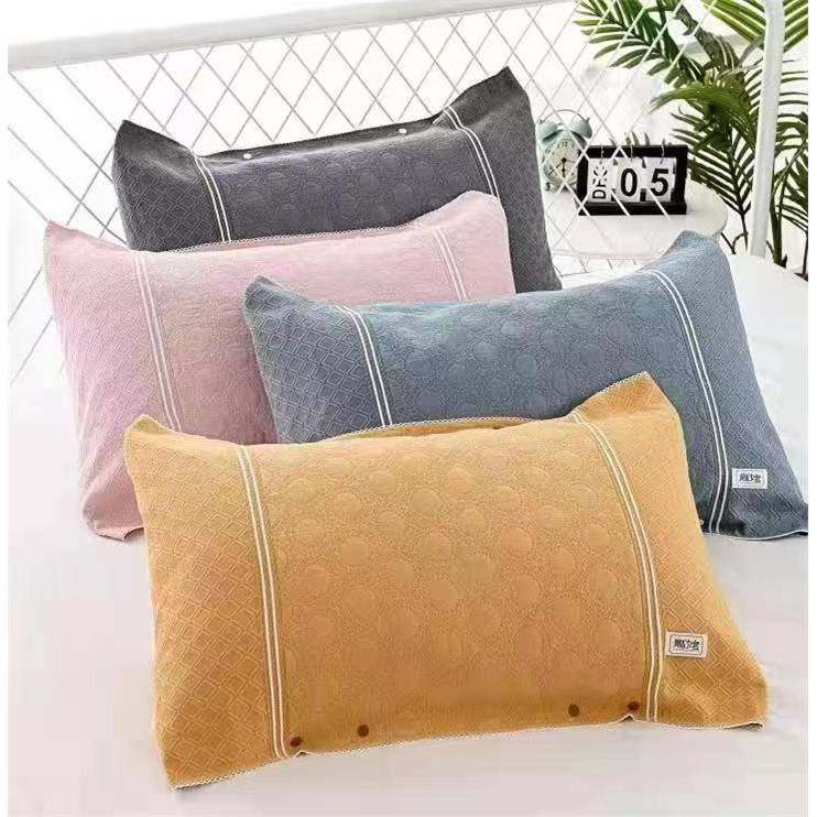 【官方旗舰店正品】纱布枕巾纯棉一对轻奢高级感等品可固定带扣装