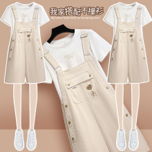 少女背带裤女2025新款夏季薄款小个子高初中女生减龄牛仔短裤套装