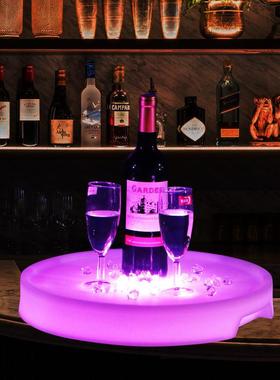 Ljx-tpED发光酒托七彩遥控酒盘V酒吧啤红K酒盘时尚长方形圆T形酒