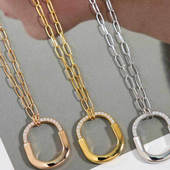 LOCK半钻中号锁头项链易烊千玺同款 小号U形锁骨链小众轻奢饰品