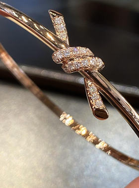 高级玫瑰金色kont窄版绳结手镯新品韩风单圈扭结扭绳手环轻奢饰品