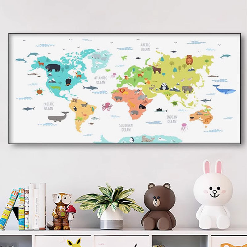《世界动物地图》地图海报装饰画斯堪的纳维亚风格客厅卧室儿童房
