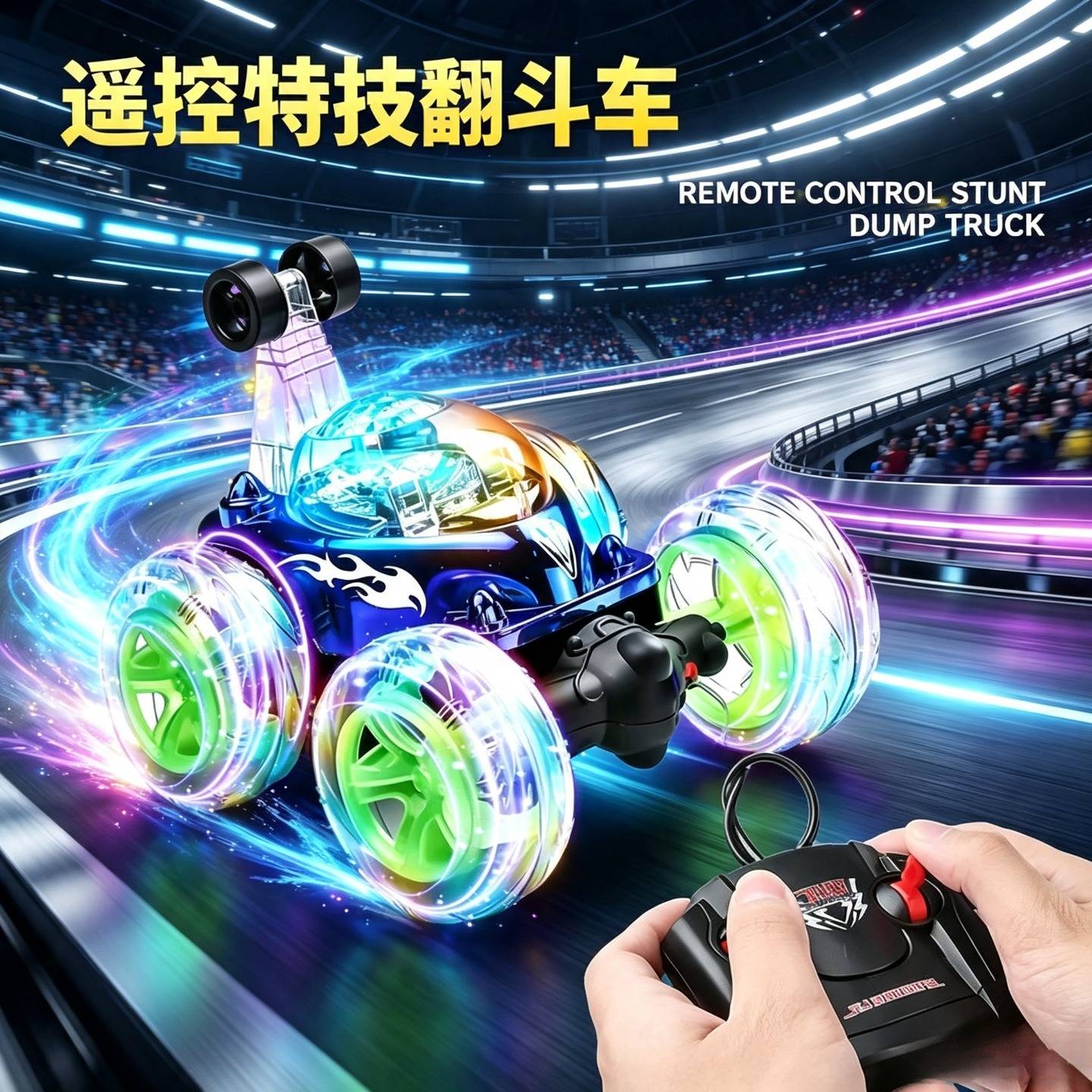 遥控车特技翻滚车玩具炫酷灯光音乐扭变车遥控变形车儿童玩具