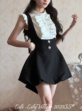 【大小姐事务所】LIli百合乡原创千金感黑色大U领收腰背心花苞裙