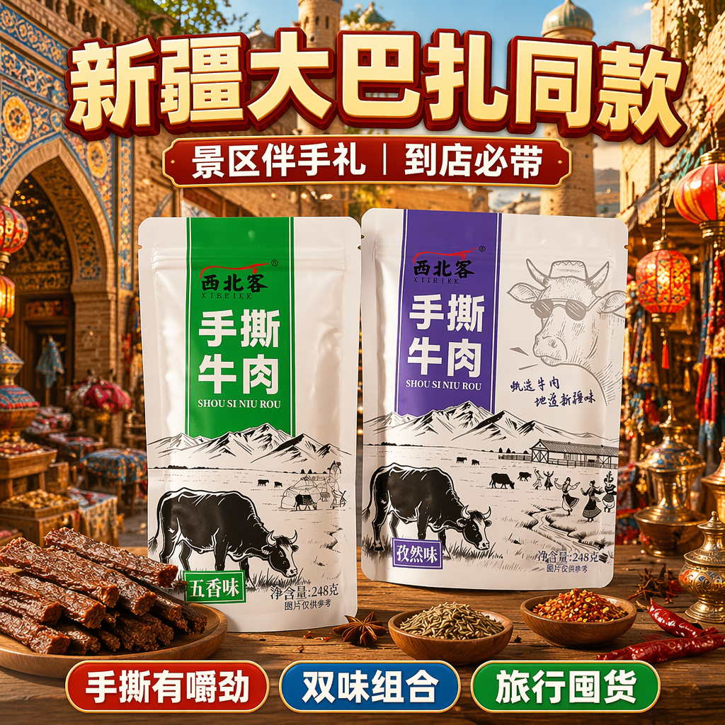 西北客新疆特产牛肉干特产八成风干手撕牛肉干独立小包装休闲零食