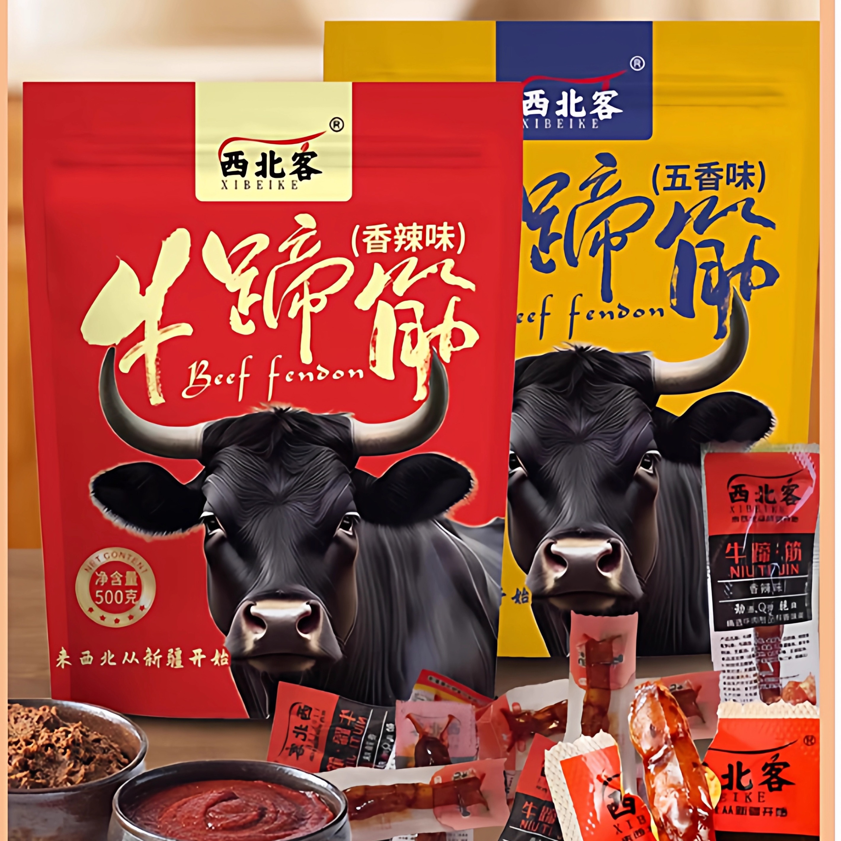 西北客正品牛蹄筋500g健康麻辣牛蹄筋网红休闲解馋零食清真牛肉