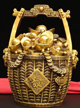 纯铜发财一桶金存钱罐聚宝盆客厅书房办公室装饰V工艺品开业礼品