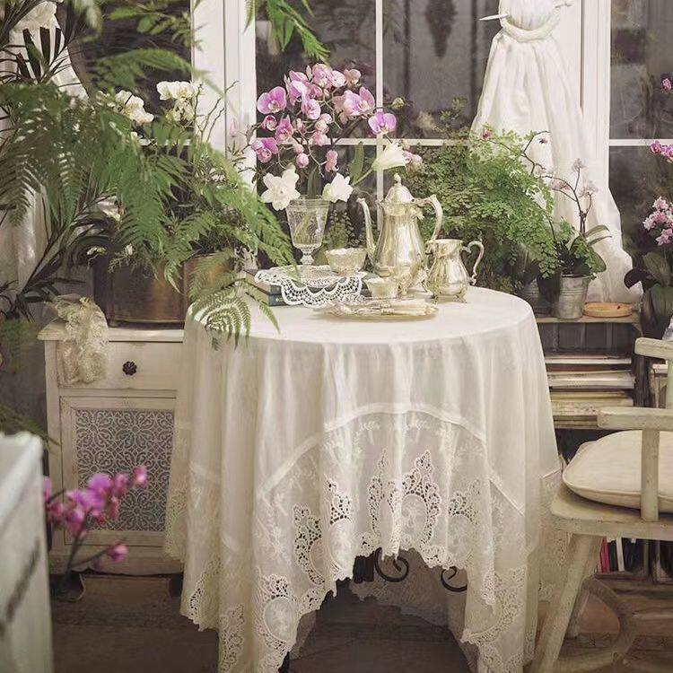 高级感轻奢法式i桌布白色ins风台布镂空绣花布艺圆桌茶几正方长方