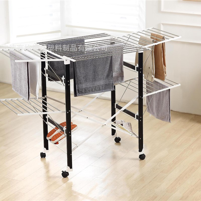 韩国室内室外多功能不锈钢移动C折叠晾衣架大容量落地晒衣架