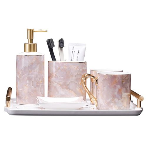 结婚洗漱套装四件套n漱口杯刷牙杯陶瓷牙刷杯洗手台托盘卫浴五件