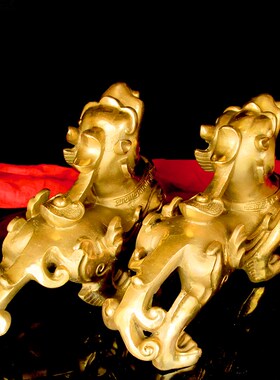 纯铜貔貅摆件一对黄色大小号铜皮丘家居办公室P风水装饰品摆件礼