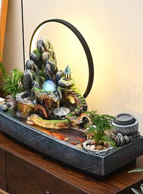 假山流水生财摆件循环水景办公室客厅玄关风水轮桌面摆件开 业乔