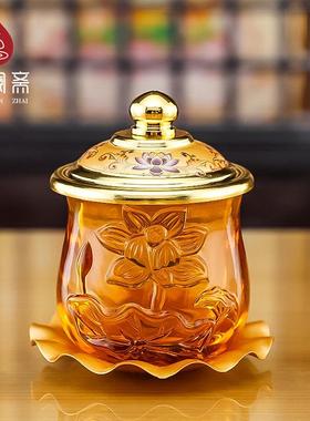 水晶玻璃供水杯供佛水杯观音佛杯家用佛前莲花圣水杯菩萨净水杯