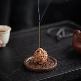 线香底座托盘底托香立香插盘紫砂创意可爱招财金蟾香座小众不落灰