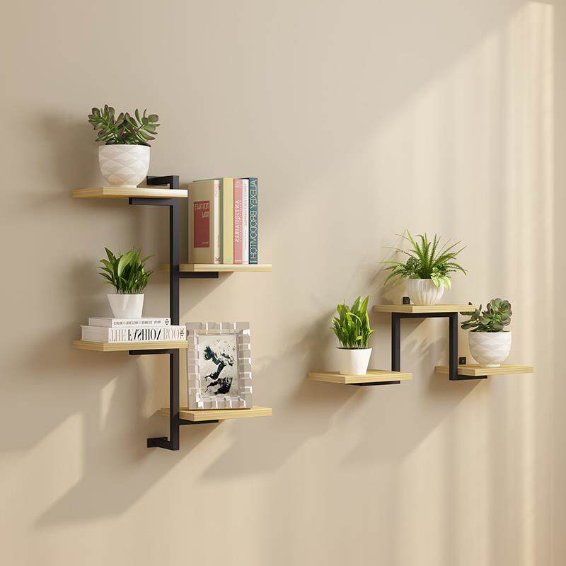 墙上置物架花架现代简约创意装饰壁挂一字隔板铁艺多层书架免打孔