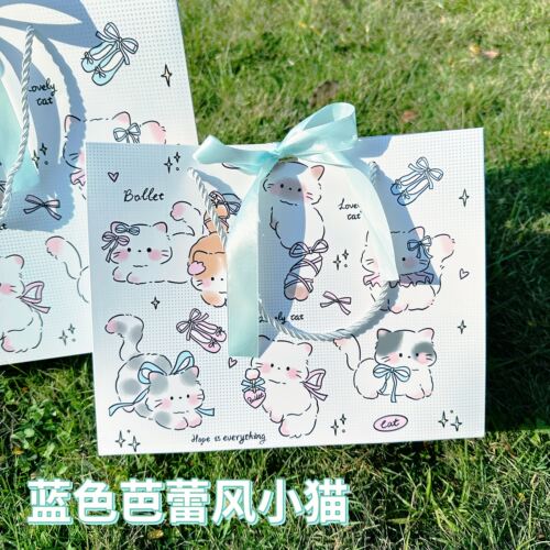ins风芭蕾风小猫手提袋卡通礼品袋高颜值纸袋可爱生日礼物包装袋