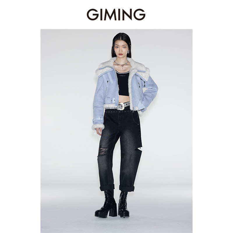 GIMING设计师品牌百搭好穿双层翻领时尚简约小外套女