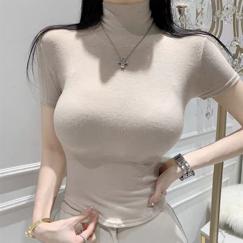 韩国东大门新款自留人手一件巨舒适显身材高领内搭短袖T恤女上衣