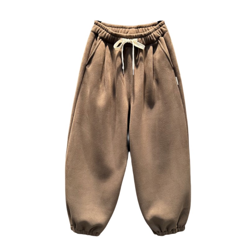 复古咖色显瘦加厚加绒休闲卫裤女2024冬季新款宽松百搭保暖束脚裤