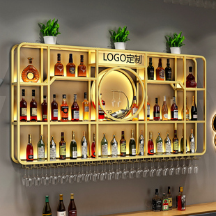 吧台背景壁挂式酒架置物架酒吧铁艺发光展示架子创意饭厅红酒酒柜