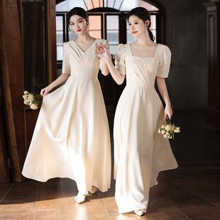 香槟色缎面伴娘服2024新款 姐妹团简单大方晚礼服裙女平时可穿 夏季