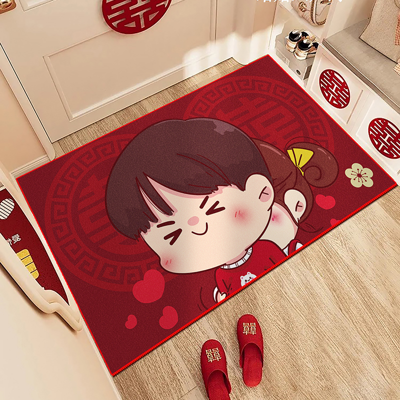 喜字结婚地垫喜庆入户门脚垫红色进门地毯婚房布置门垫可裁剪门口