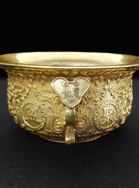 云善阁聚宝盆招财黄铜聚福桌面摆件送礼公司黄水晶