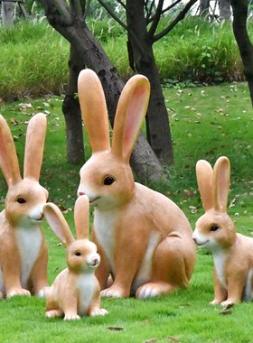 户外花园庭院卡通兔子玻璃钢雕塑商场售楼部动物模型小品景观摆件