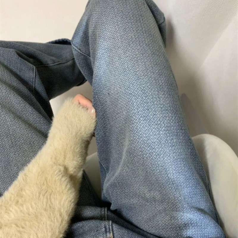 300斤大码女装阔腿牛仔裤女秋冬加绒裤子胖mm显瘦星空纹直筒裤子2