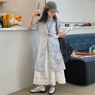 女童连衣裙套装衬衫裙长裙叠穿两件套夏季新款中大童时尚休闲韩潮