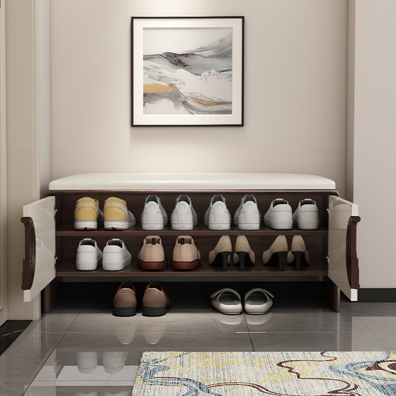 新中式入户门口换鞋凳一体鞋柜可坐式软包凳面穿鞋凳小户型玄关凳