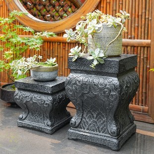 室外中式创意仿石墩子底座石凳子户外庭院盆景底座花架仿古花墩子