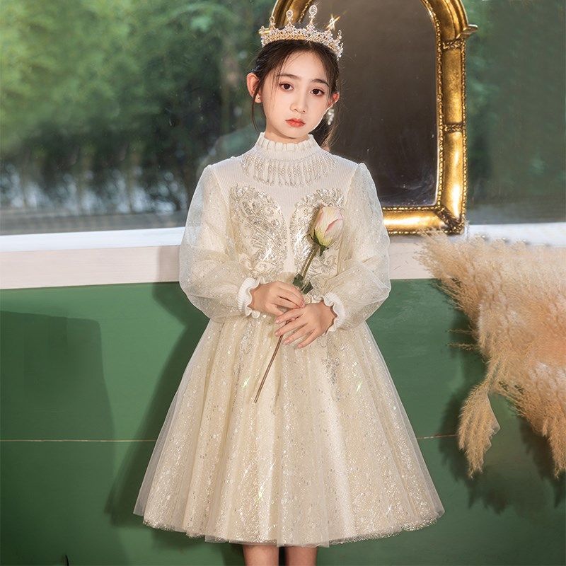女童公主裙礼服轻奢小众高端2024新款儿童连衣裙花童婚礼秋冬裙子