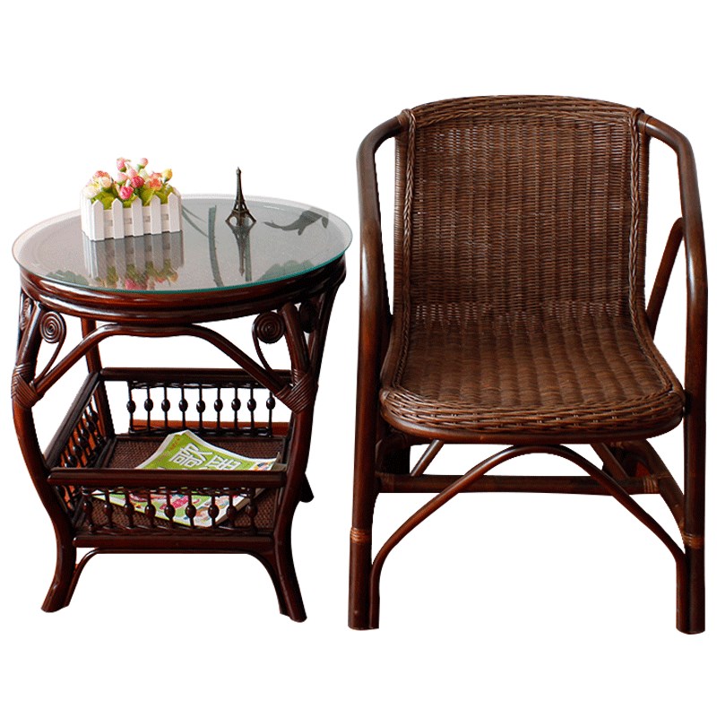 阳台小桌椅子藤编织茶楼藤椅简约休闲椅户外扶手靠背椅茶几三件套