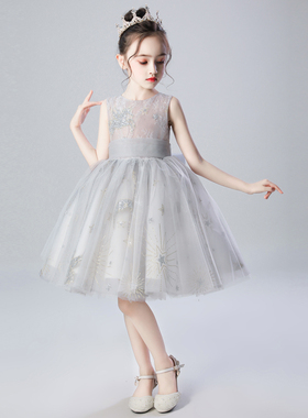 儿童主持人晚礼服裙蓝色女童公主裙蓬蓬夏季洋气高贵钢琴表演轻奢