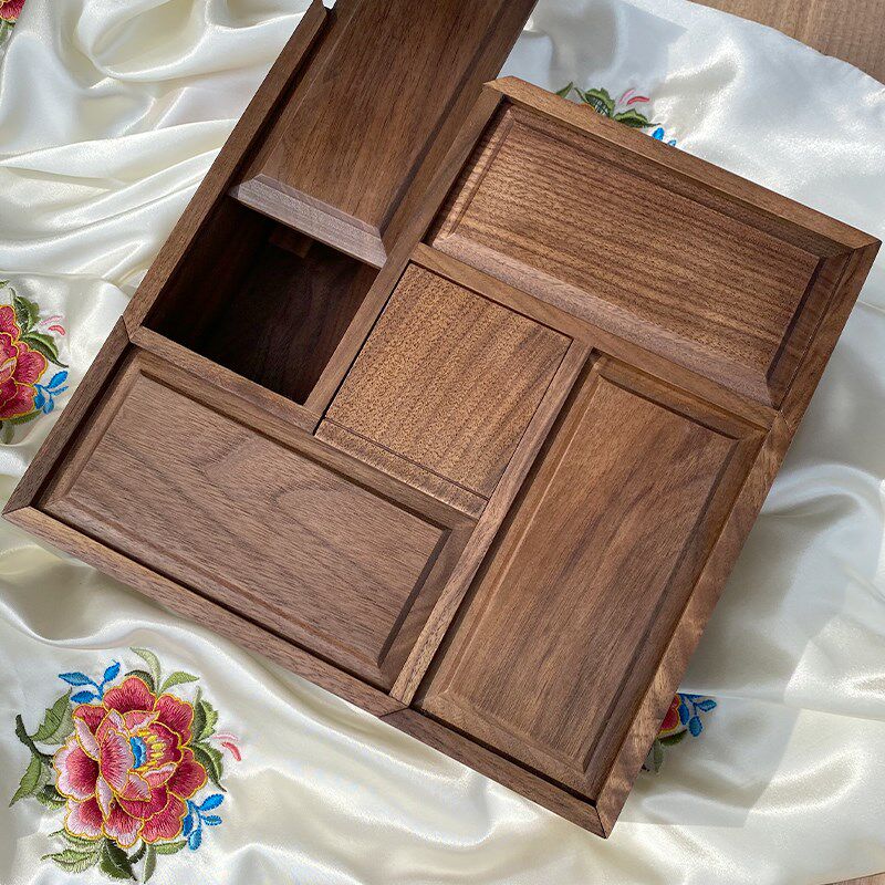 黑胡桃实木糖果干果盒中式茶几家用客厅收纳盒