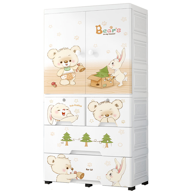 特大号加厚儿童衣柜简约卧室组装塑料柜子双开门抽屉式卡通收纳柜