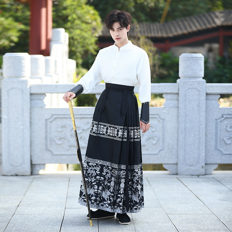 新中式成人披风斗篷秋冬汉服男飞机袖衬衣马面裙套装2023新款男士