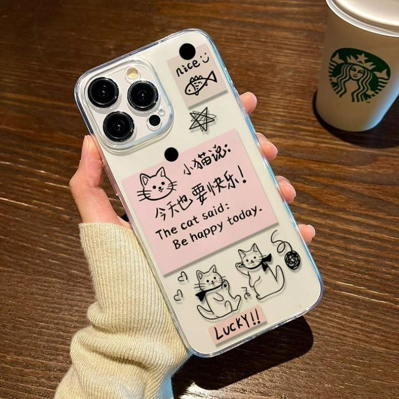 适用苹果16可爱猫咪15promax手机壳新款iphone14高级感13pro卡通12小猫11pro防摔个性X/XR保护套8透明手机壳