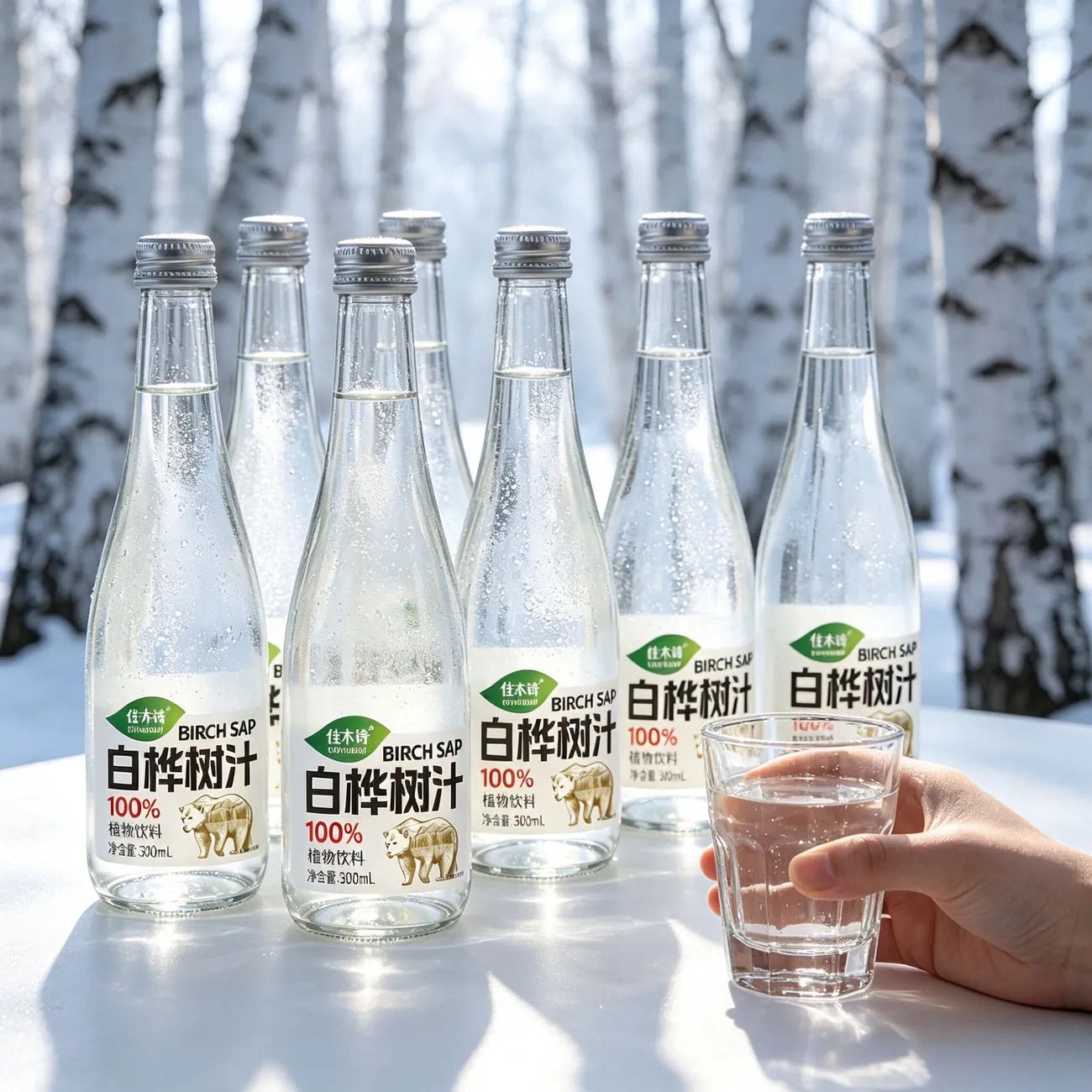 【玻璃锁鲜】100%白桦树汁300ml*6瓶装无添加剂无糖健康植物饮料