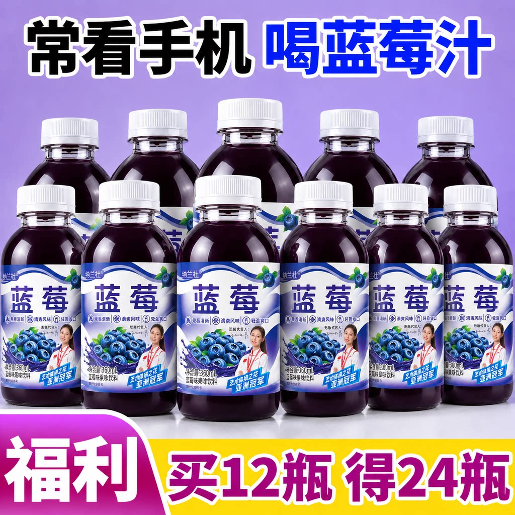 【新品冲量】蓝莓汁果味饮料整箱360ml*24瓶酸甜清爽好喝果汁饮料